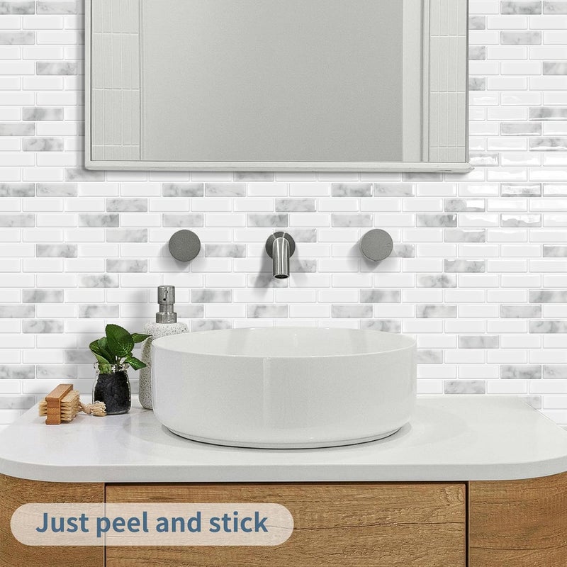 DEWOO Kitchen Backsplash Self Adhesive Wall 3D Marble Tiles Peel and Stick Bathroom, Grey (10-Sheet, 12"×12") - Image 4